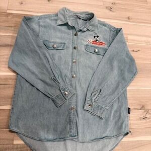 VtgDisney Mickey Mouse denim button up shirt  sz L